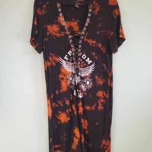 Rue21 Black and Orange Tie-Dye Top